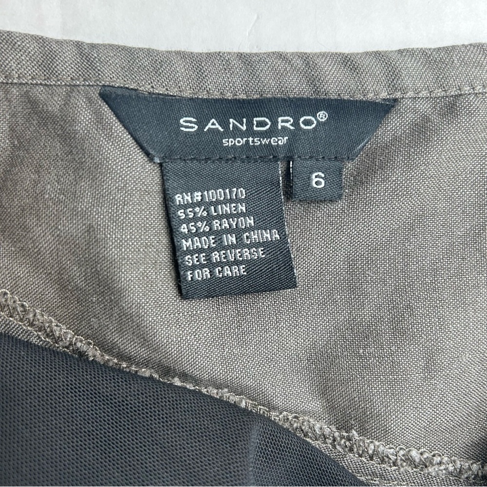 Sandro linen blend patchwork asymmetrical brown midi skirt Lagen Look Size 6 - Picture 9 of 12